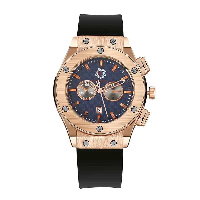 Luxury Men’s Analog Quartz Watch with Calendar – Stylish Silicone Strap for Everyday Elegance