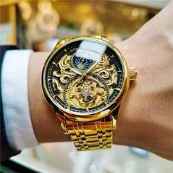AOKULASIC New Luxury Automatic Mechanical Watch with Hollow Dial for Men