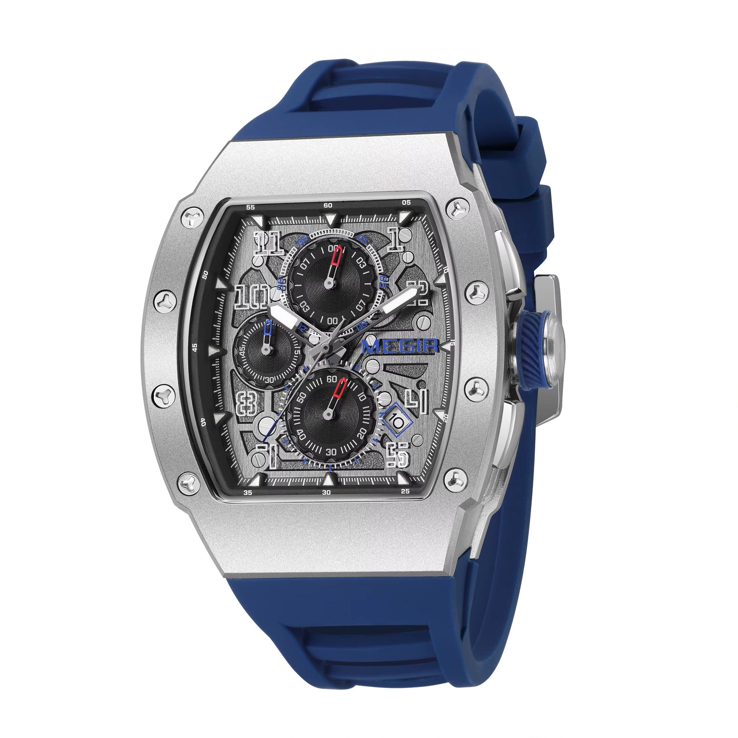 Megir 8411G Luxury Tonneau Men’s Quartz Watch with Auto Date & Sport Design