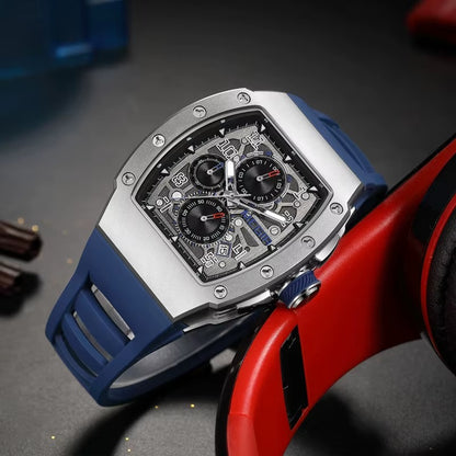 Megir 8411G Luxury Tonneau Men’s Quartz Watch with Auto Date & Sport Design